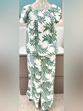 Women's Joyspun Green Leaf Print Set Top Shirt Small 4-6 Pants M 8-10 Gauze Vaca